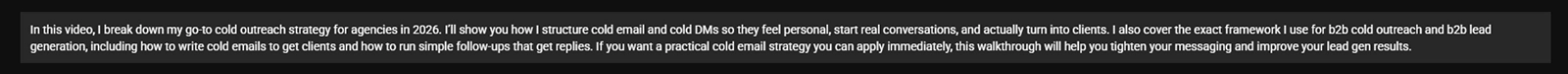 YouTube description showing a short keyword-rich video summary written in plain language