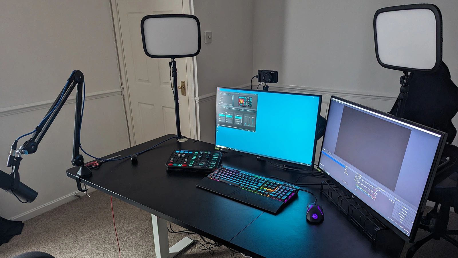 B2B business owner recording a talking-head YouTube video in a simple office setup